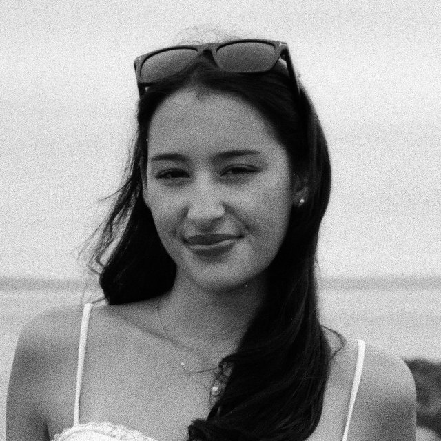 Portrait of Isabella Villarreal, shot on black-and-white film