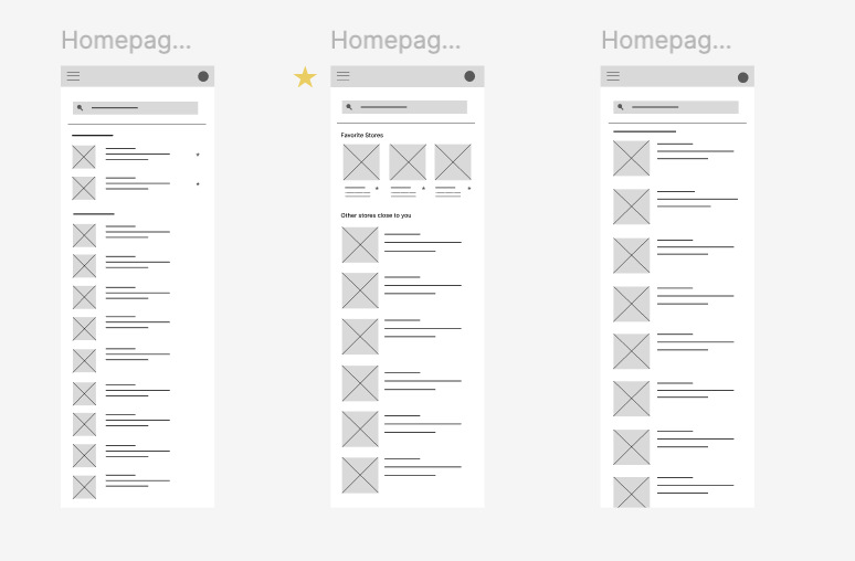 Home page wireframe options