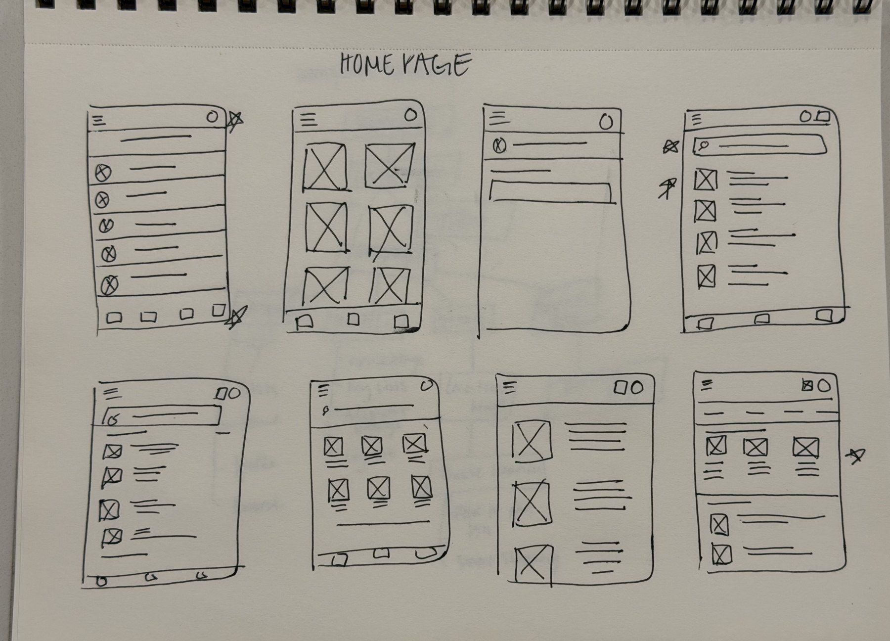 Home page paper wireframes