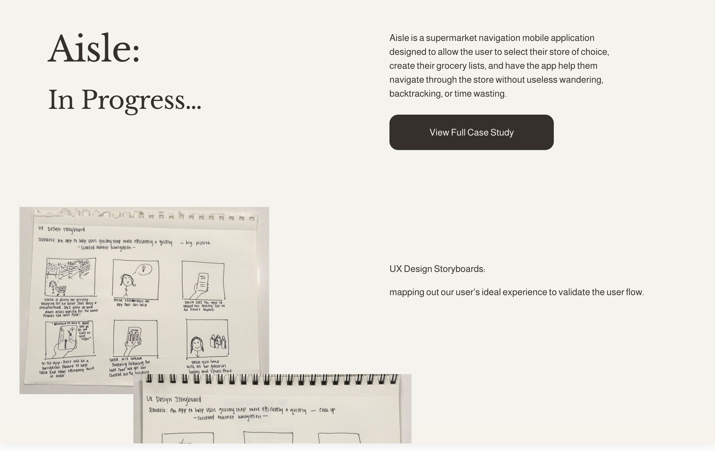 Old Squarespace site: Aisle storyboards