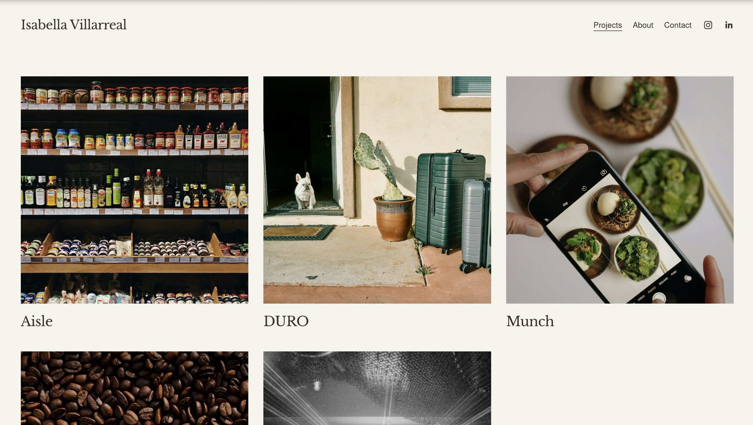Old Squarespace site: projects grid